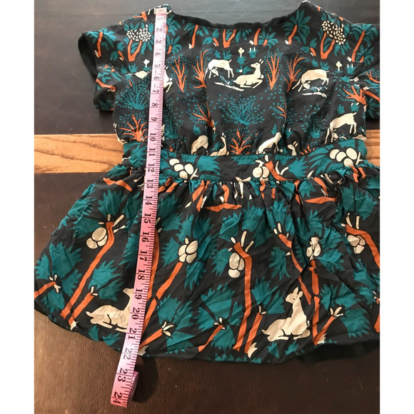 Anna Sui x Anthropologie Deer Habitat Peplum Silk Blouse - Size 2 - Picture 8 of 10